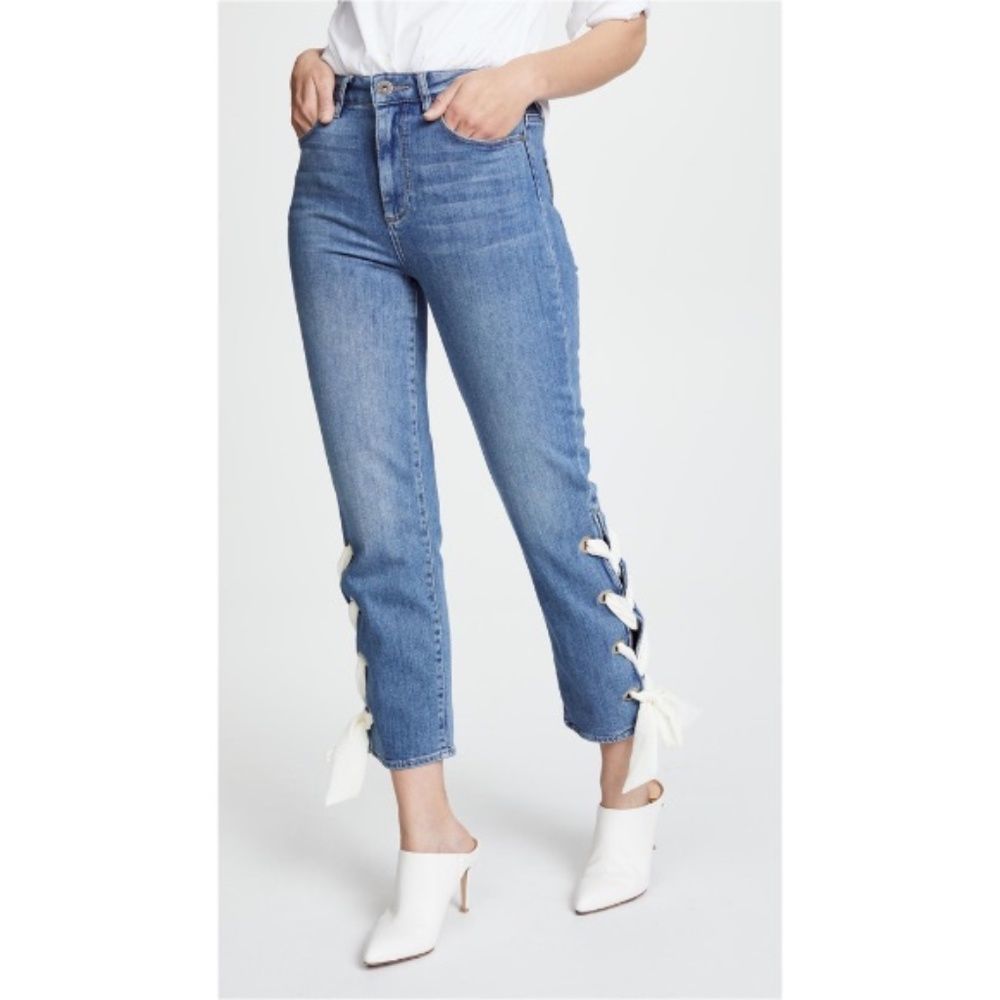 PAIGE Sarah High Rise Straight Lace-Up Jeans